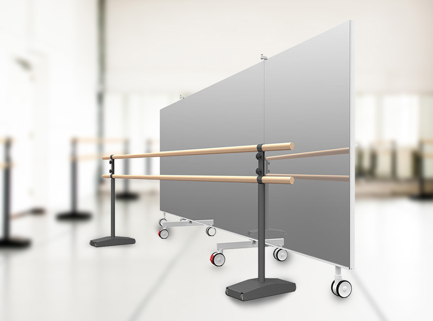 verrijdbare spiegel en mobiele ballet barre
